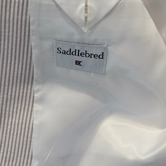 Saddlebred Blue & White Seersucker Blazer | 48L | 100% Cotton - Picture 2 of 9